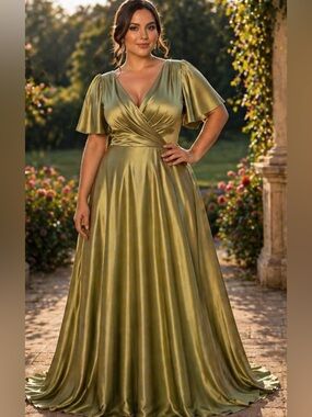 Elegant Green Satin Dress